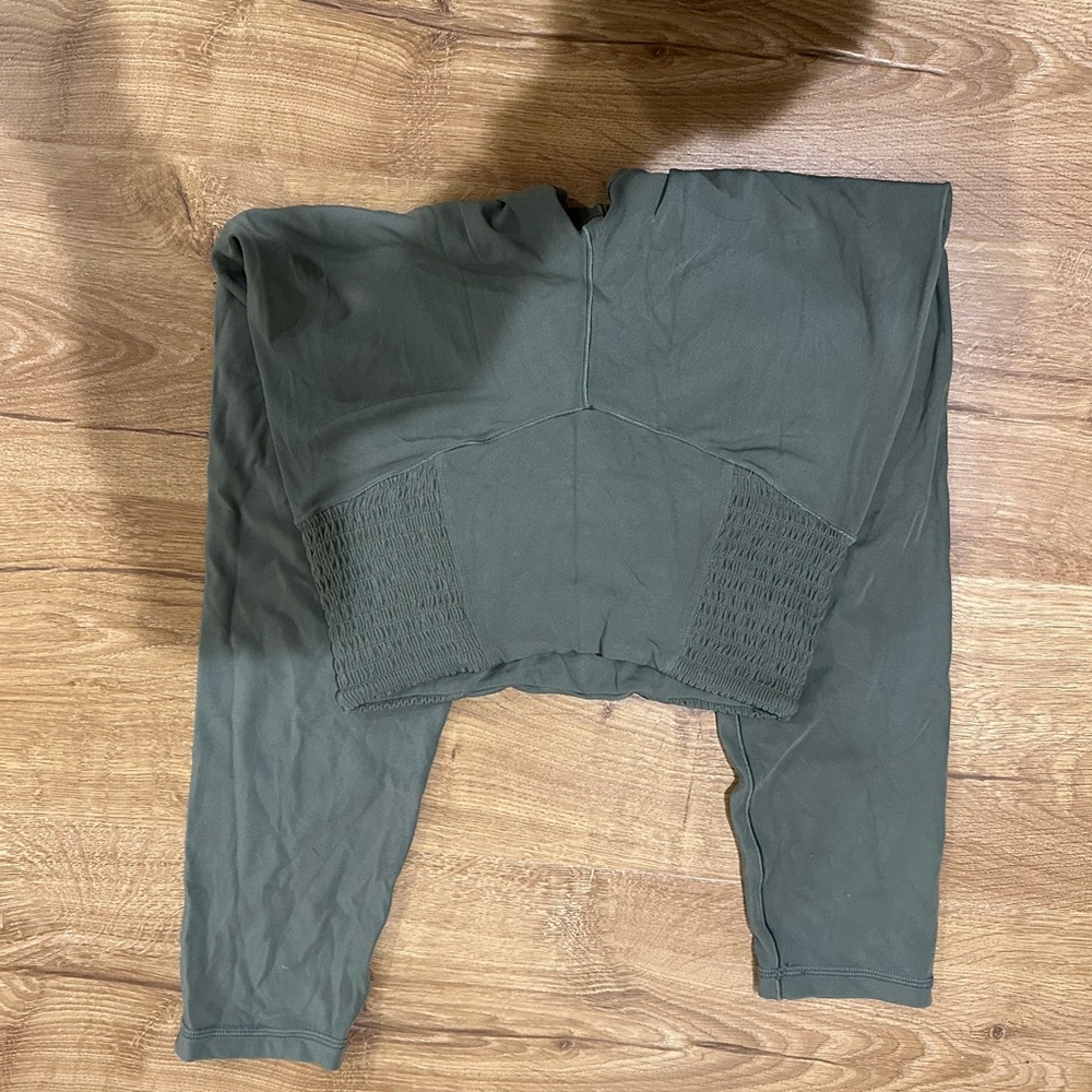 aerie Olive Green High-Waist Leggings with Smocked Side Panels